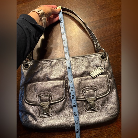 Coach Silver Metallic Leather Shoulder Bag - Picture 7 of 9